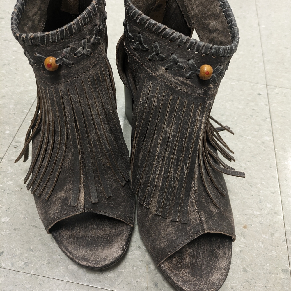 Fringed Open-Toe Ankle Boots
